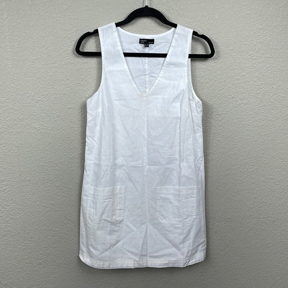 New Nobodys Child Piper Linen Blend V Neck Shift Dress Beachy White Sz 2 - Picture 4 of 11